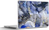 Laptop sticker - 15.6 inch - Marmer - Goud - Abstract - Blauw - 36x27,5cm - Laptopstickers - Laptop skin - Cover