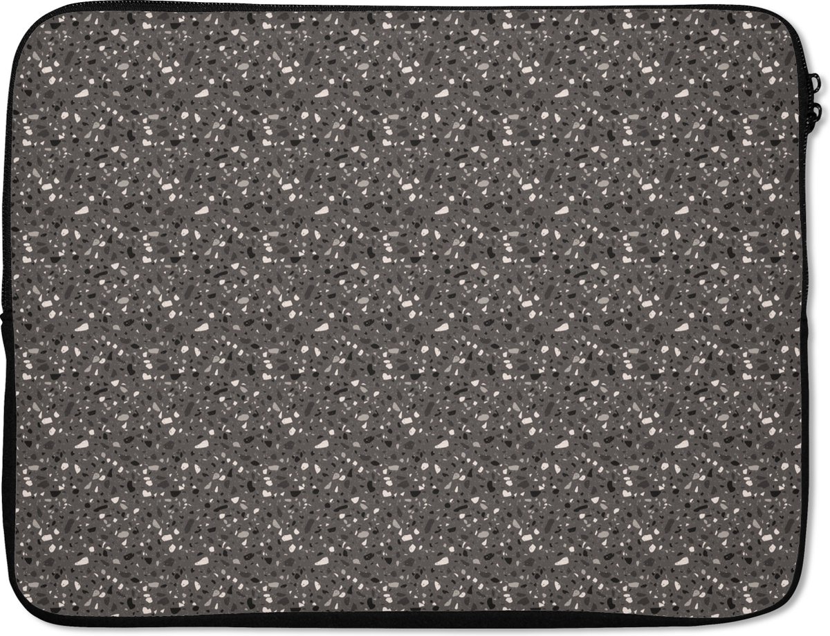 Laptophoes 15.6 inch - Structuur - Patroon - Terazzo - Laptop sleeve - Binnenmaat 37x26 cm - Zwarte achterkant