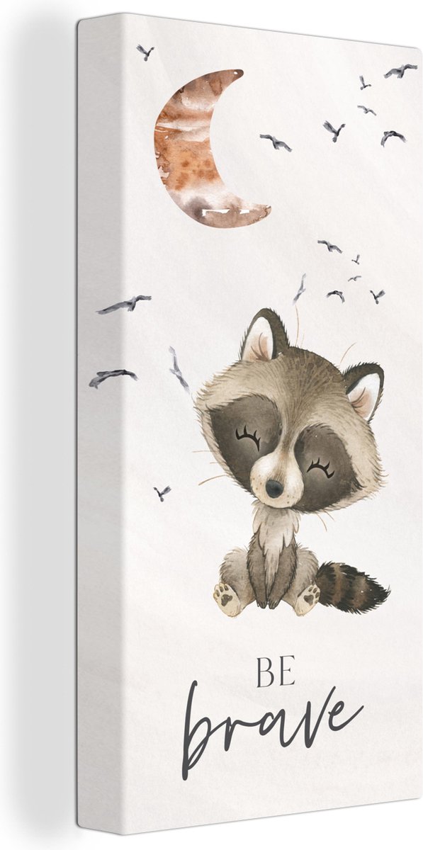 Canvas - Be brave - Spreuk - Kind - Wasbeer - Aquarelverf - Canvas schilderijen - 20x40 cm - Kinderkamer