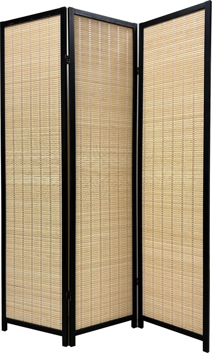 Fine Asianliving Bamboe Kamerscherm B135xH180cm 3 Panelen Zwart Zwart, Naturel
