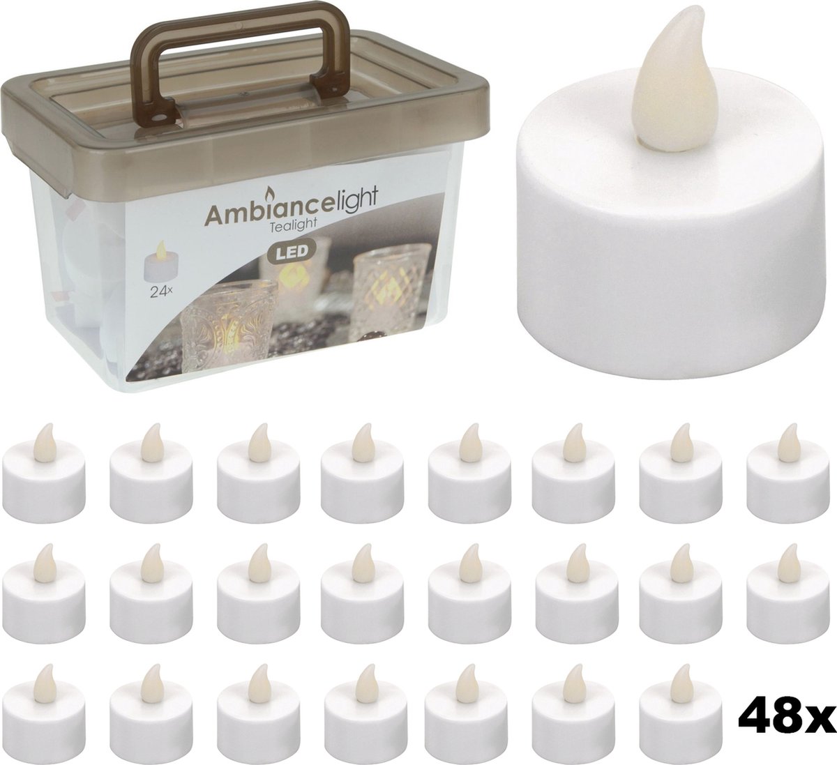 Set Theelichtjes LED - Box met 48 Stuks - INCLUSIEF Batterijen