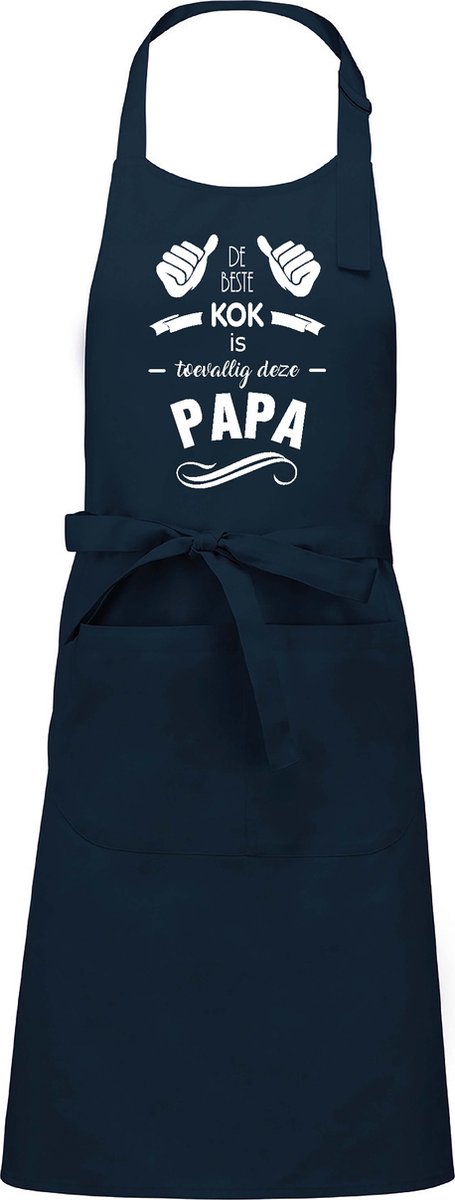 Cadeauschort - Tekstschort - Keukenschort met je naam - BBQ schort - verjaardag - vaderdag - De beste kok is toevallig deze Papa - navy blauw