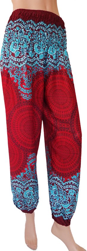 Sarouel - Pantalon d'été - Pantalon de yoga - Taille M ; Mandala rouge/turquoise