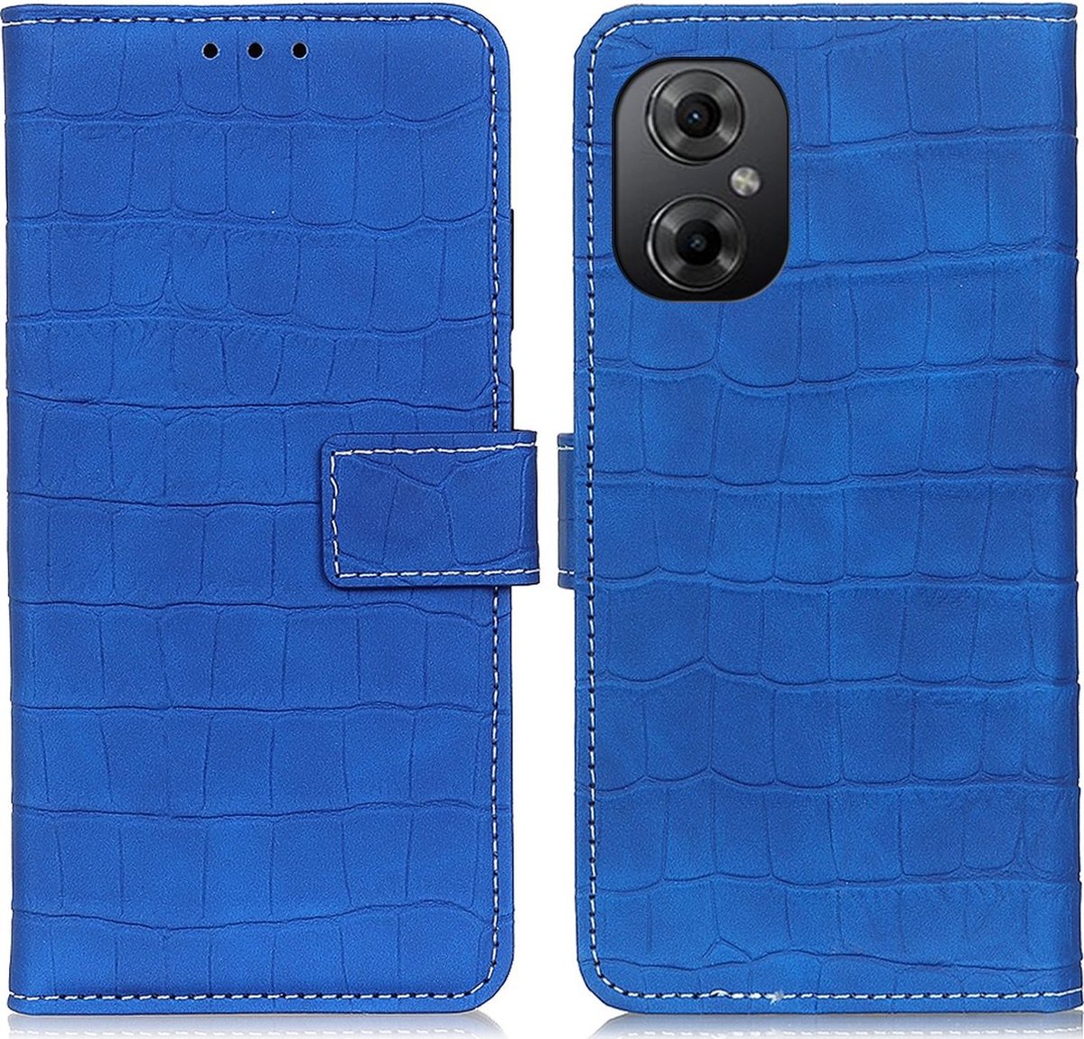 Mobigear Telefoonhoesje geschikt voor POCO M5 Hoesje | Mobigear Croco Bookcase Portemonnee | Pasjeshouder voor 3 Pasjes | Telefoonhoesje voor Pinpas / OV Kaart / Rijbewijs - Blauw