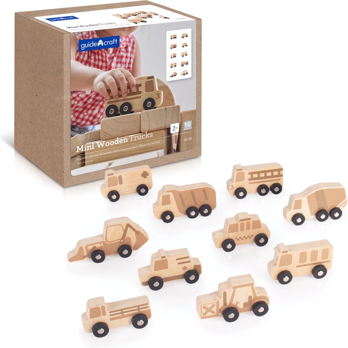 Guidecraft - 10 houten voertuigen (trucks)