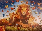 Denza - Diamond painting leeuw met vlinder 40 x 50 cm volledige bedrukking ronde steentjes direct leverbaar - leeuw - vlinder