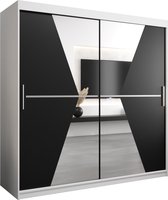 InspireMe - Kledingkast met 2 schuifdeuren, Modern-stijl, Een kledingkast met planken en een spiegel (BxHxD): 200x200x62 - TOTO 200 Wit Mat + Zwart