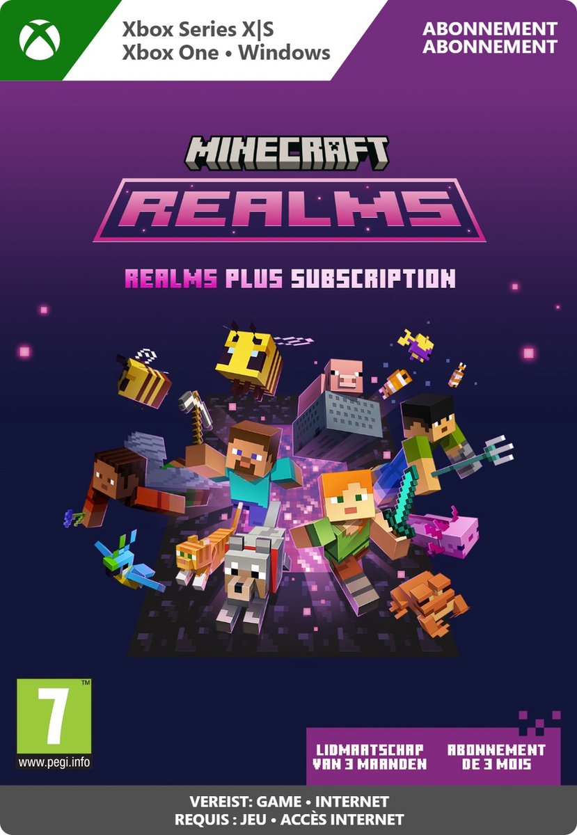 Minecraft Realms Plus Subscription 3 maanden - Xbox Series X|S, Xbox One & Windows Download