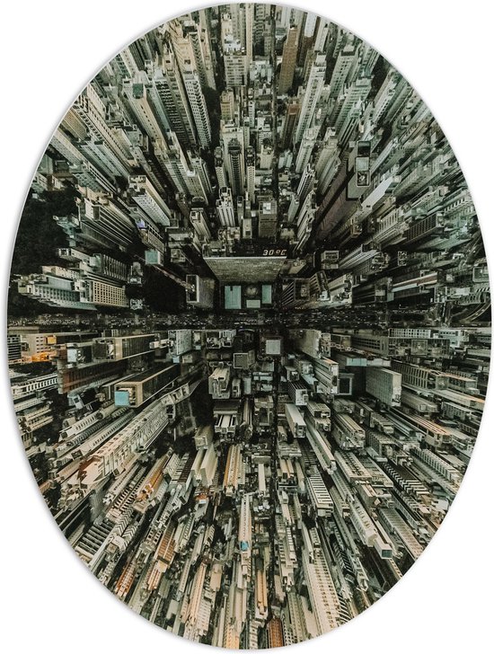 WallClassics - Plaque Ovale en Mousse PVC - Vue de Dessus de Big Busy City - 60x80 cm Photo sur Ovale (Avec Système d'accrochage)