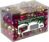 Kerstballen - Kerstballenset - 130-delig - Goud/Bordeaux - Meerdere kleuren - Kunststof - Kerstversiering - Kerstdecoratie