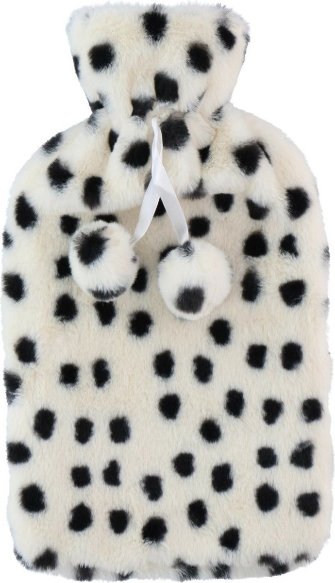 Goedkoopste Warmwaterkruik - fleece hoes - zwart/wit met stippen - 2 liter