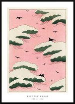 Poster Pink Sky - Bijutsu Sekai - Large 30x40 - Japanse Kunst - Groene Wolken Roze Hemel