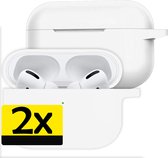 Hoesje Geschikt voor Airpods Pro Hoesje Siliconen Case - Hoes Geschikt voor Apple Airpods Pro Case Hoesje - Wit - 2 Stuks