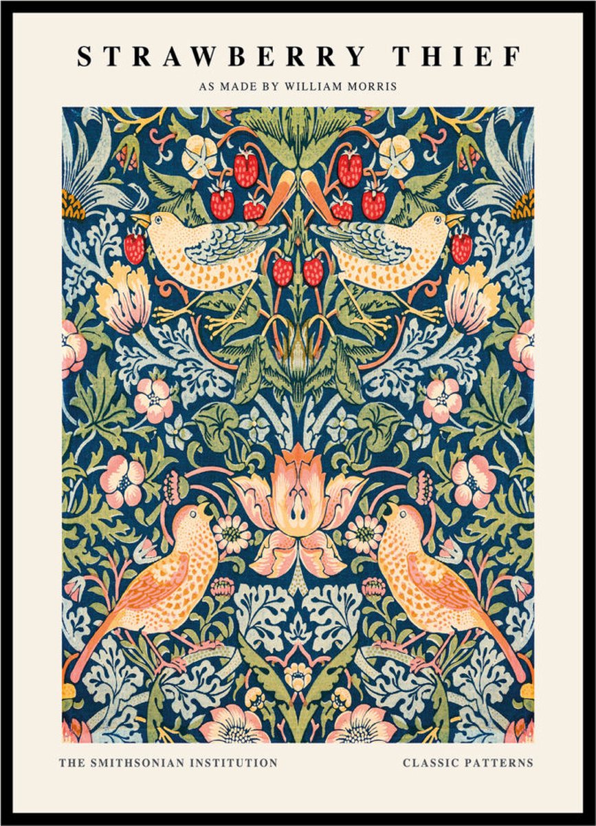 Esque Poster William Morris - Strawberry Thief - Large 30x40 - Abstracte Kunst - Botanisch Patroon Losse Poster