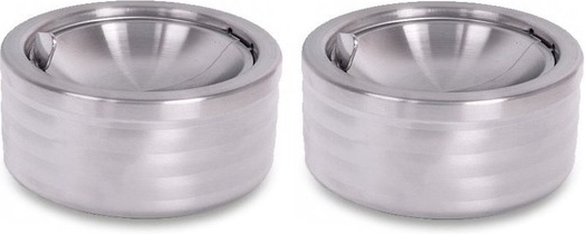 Goedkoopste Klepasbak - 2x - mat chroom - 11 cm - terrasasbak - asbak met klep - buiten asbakken - Tafelaccessoires - Tuin artikelen