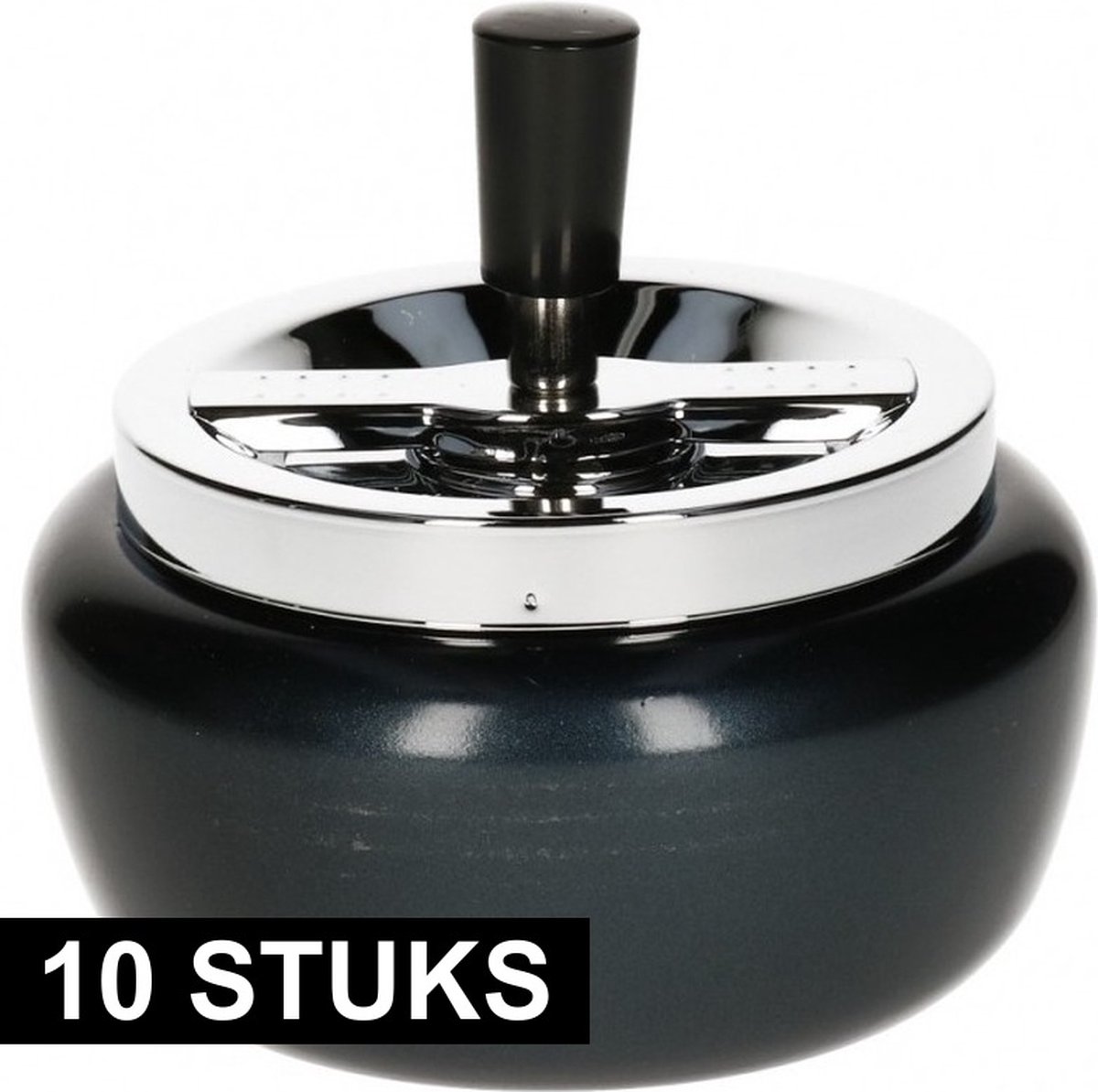 Goedkoopste 10x Zwarte draaiasbakken/terrasasbakken 13 cm - Buiten asbakken - Tafelaccessoires - Tuin artikelen