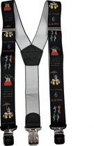 Flores Lederwaren - Heren - Dames Bretels – 3 brede stalen clips bretel - Unisex volwassenen -Motorrijders – Spijkerbroek – Beroepskleding – Skikleding – Kleur/Motief: Multikleur 'Salsa'.