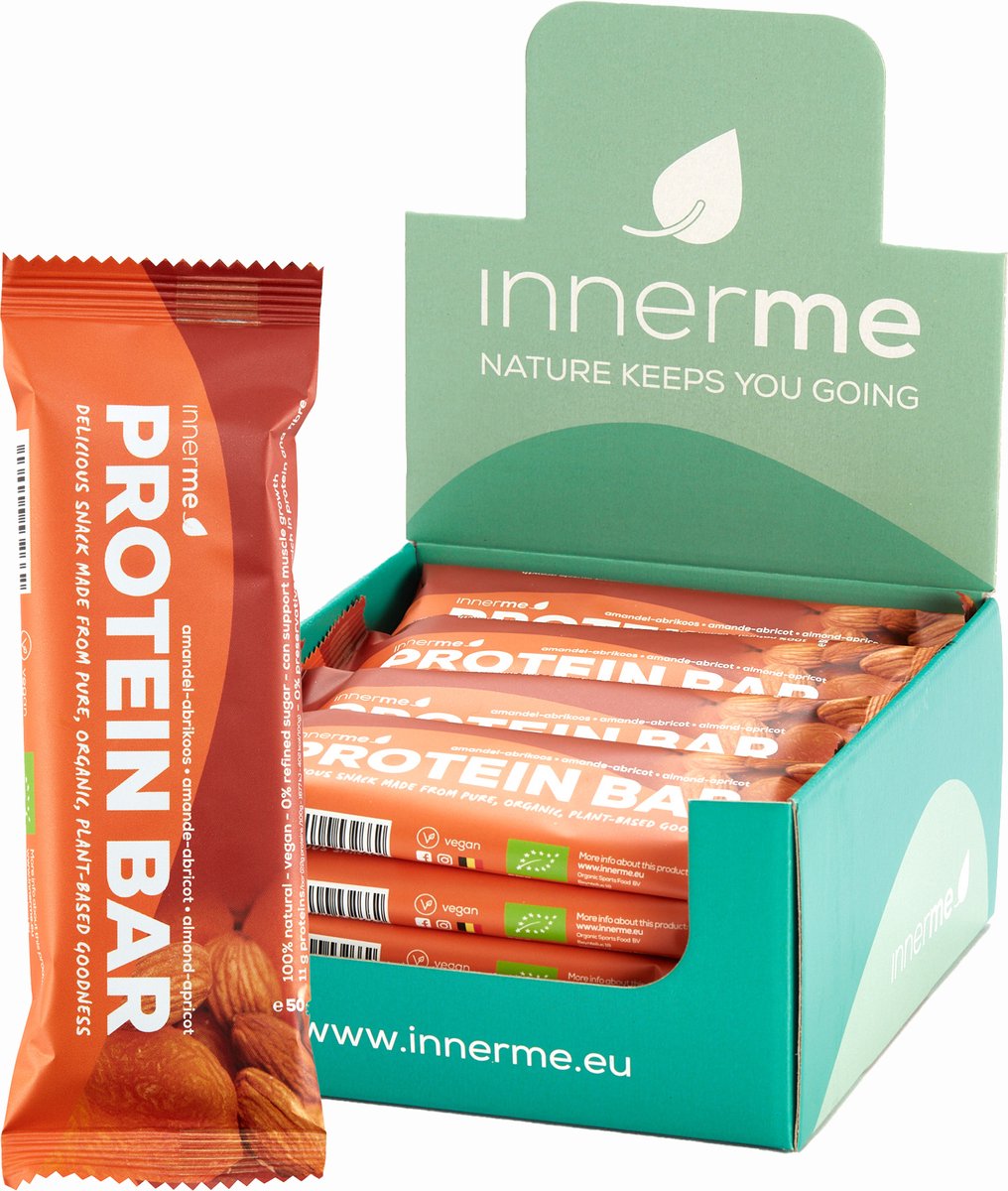 Goedkoopste Innerme Protein Bar 'Amandel-Abrikoos' - biologische eiwitrepen - vegan protein - 20 proteine repen 50g