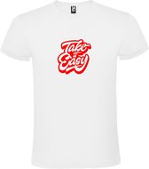 Wit T-Shirt met “ Take it Easy “ afbeelding Rood Size M