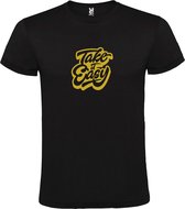 Zwart T-Shirt met “ Take it Easy “ afbeelding Goud Size M
