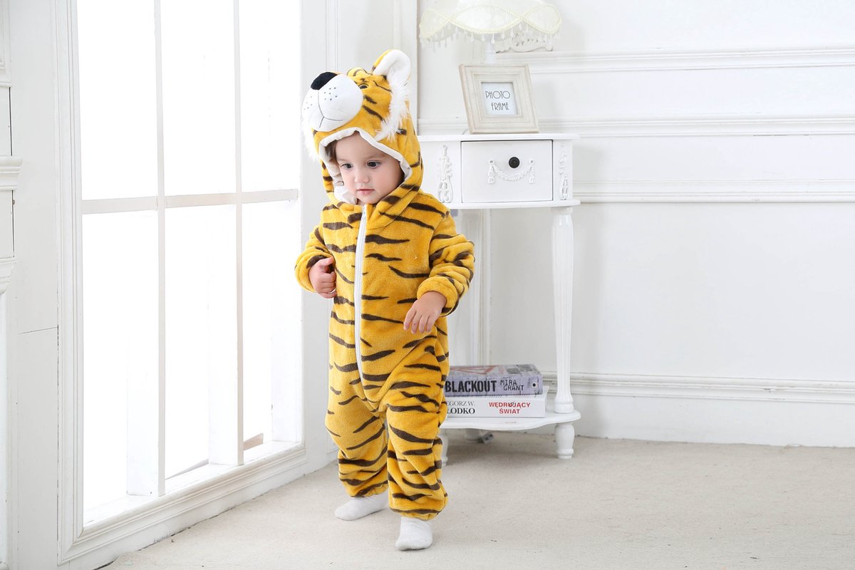 Budino® Baby Onesie - Baby Romper - Baby Pyjama - Baby Pakje - Baby Verkleedkleding - Carnavalskleding - Dier - Tijger - Bruin — afbeelding 8