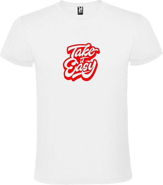 Wit T-Shirt met “ Take it Easy “ afbeelding Rood Size XXXXL