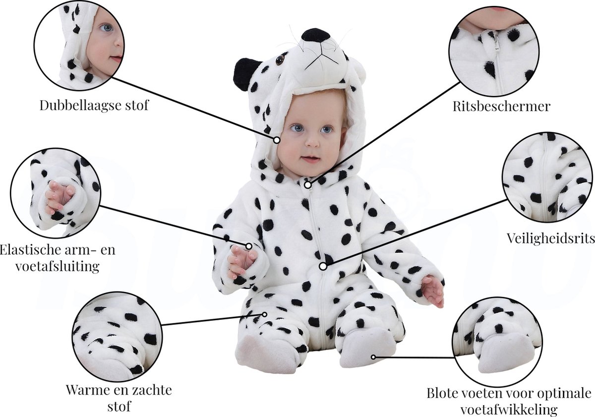 Budino® Baby Onesie - Baby Romper - Baby Pyjama - Baby Pakje - Baby Verkleedkleding - Carnavalskleding - Dier - Luipaard - Wit — afbeelding 5