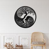 Wanddecoratie | Levensboom Yin Yang / Tree of Life Yin Yang | Metal - Wall Art | Muurdecoratie | Woonkamer | Buiten Decor |Zwart| 60x60cm