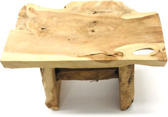 Vintage krukje of voetenbank van hout met zachte velours stof