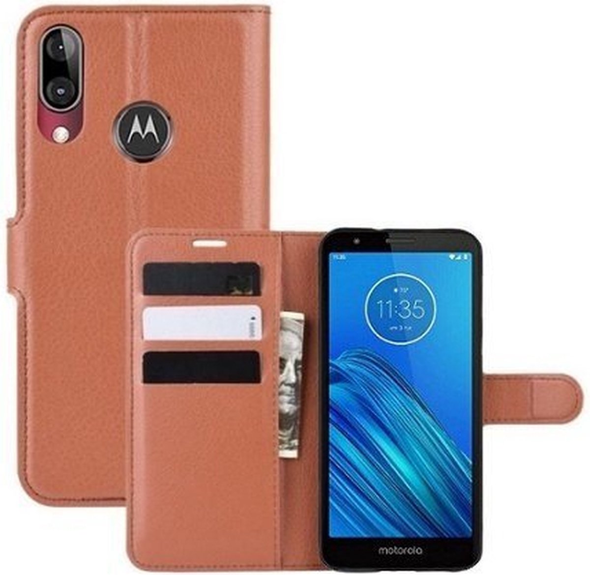 Motorola Moto E6 Hoesje Met Pasjeshouder Bookcase Bruin