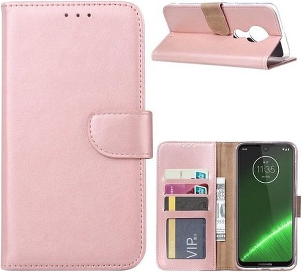 Motorola Moto G7 Plus Hoesje Met Pasjeshouder Bookcase Rose Goud