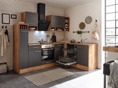 Hoekkeuken 250  cm - complete keuken met apparatuur Hilde  - Wild eiken/Grijs   - keramische kookplaat - vaatwasser - afzuigkap - oven    - spoelbak