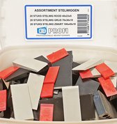 GB assortiment doos met kunststof stelwiggen 20x Rood, 20x Grijs en 20x Zwart