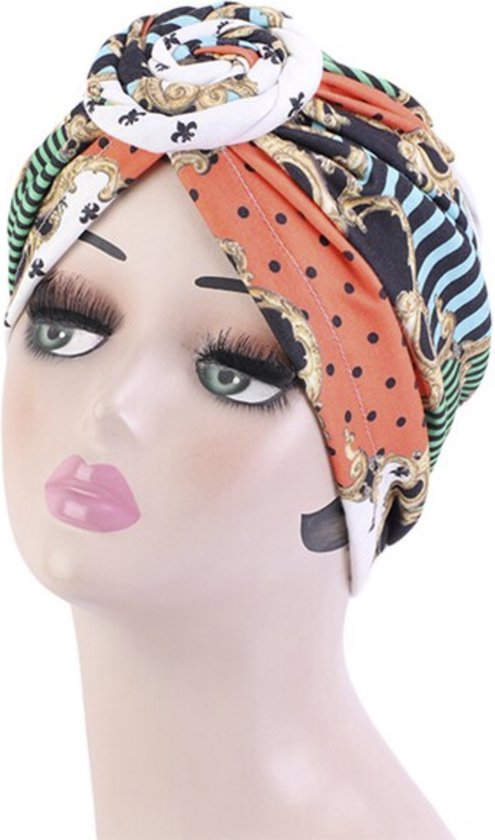 Cabantis Indische - Arabische - Hoofddeksel - Indisch - Tulband - Muts - Hijab – Gekleurd, Oranje met Zwarte Stippen