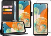 Hoesje geschikt voor Samsung A23 - Book Case Leer Wallet Cover Portemonnee Pasjeshouder Hoes Zwart - Tempered Glass Screenprotector