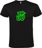 Zwart T-Shirt met “ Take it Easy “ afbeelding Neon Groen Size XXXXXL