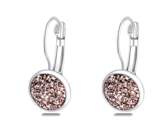Oorbellen dames | zilverkleurige dames oorbellen | oorhangers | bruine stenen | glitter oorbellen | cadeau voor vrouw | kerst | kerstcadeau voor vrouw