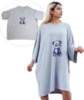 Smileify® Premium Pyjama Slaapshirt – Nachthemd Dames Korte Mouw – Oversized T Shirt – Big Shirt - Sleep Tee – Slaap tshirt Vrouwen - Grijs met Panda Print