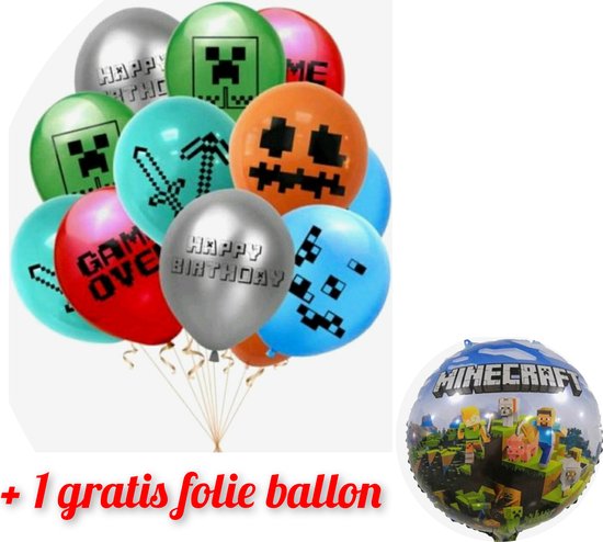 mine craft latex ballon -12 stuks-verjaardag - themafeest-