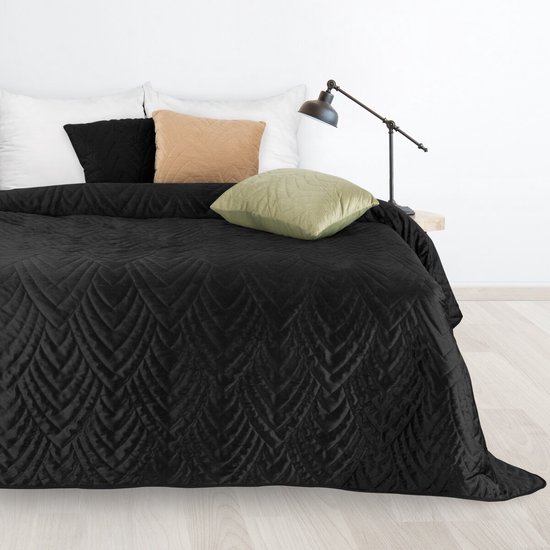 Oneiro's luxury LUIZ /type 6/ Couvre-lit Zwart- 170x210 cm - couvre-lit 2 personnes - noir - literie - chambre - couvre-lits - couvertures - vivre - dormir