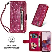 Samsung S20 Glitter Hoesje Met Pasjeshouder Bookcase Roze