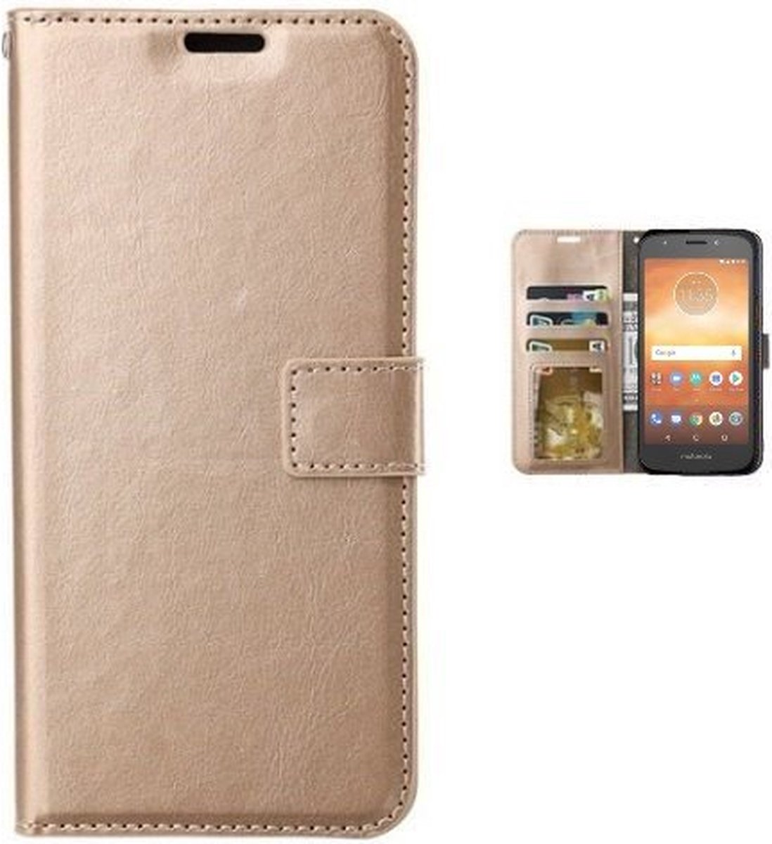 Motorola Moto E5 Play Hoesje Met Pasjeshouder Bookcase Goud