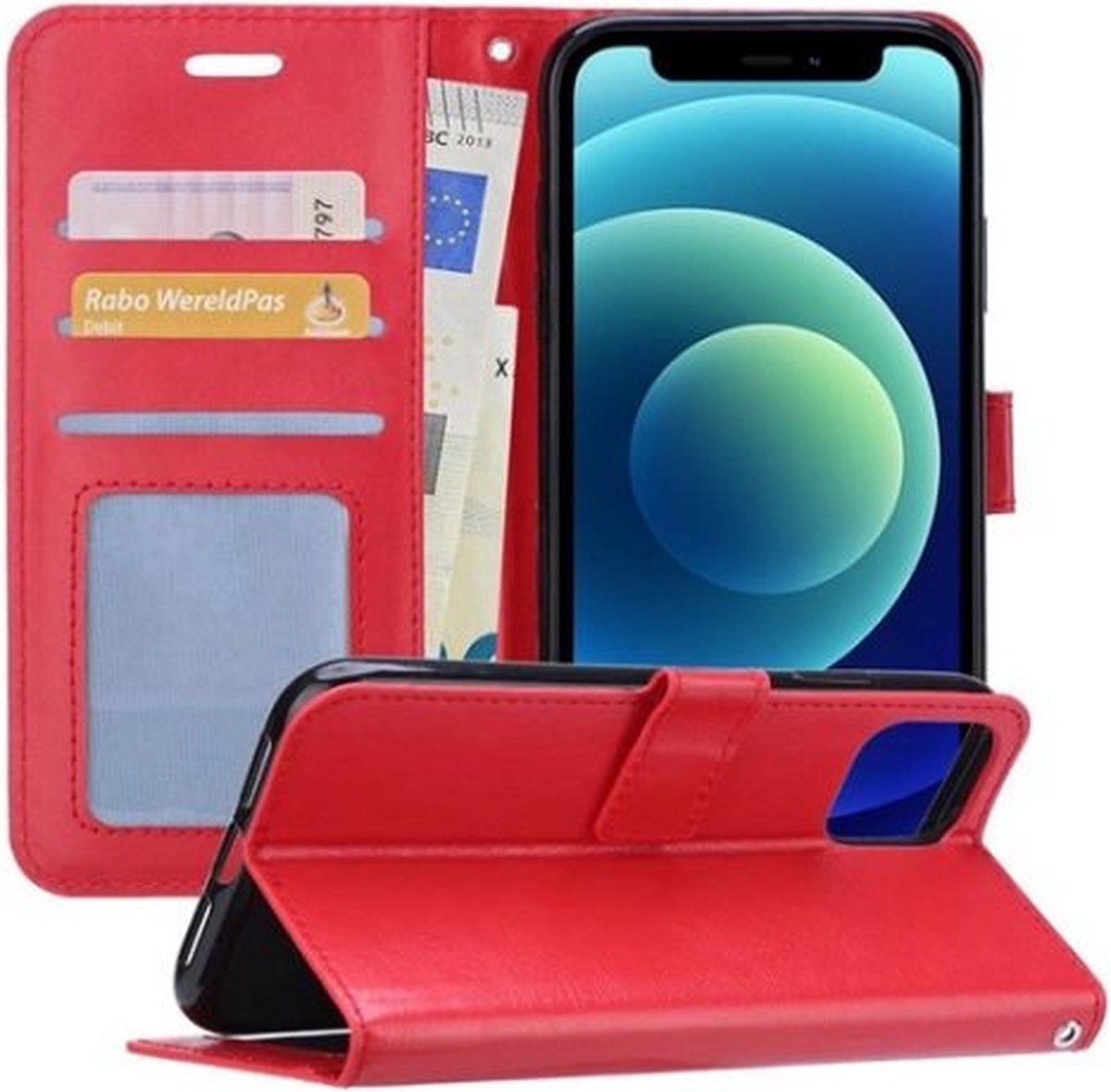 iPhone 12 Hoesje Met Pasjeshouder Bookcase Rood