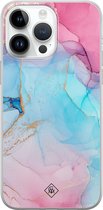 Casimoda® hoesje - Geschikt voor iPhone 14 Pro Max - Marmer blauw roze - Siliconen/TPU telefoonhoesje - Backcover - Marmer - Multi