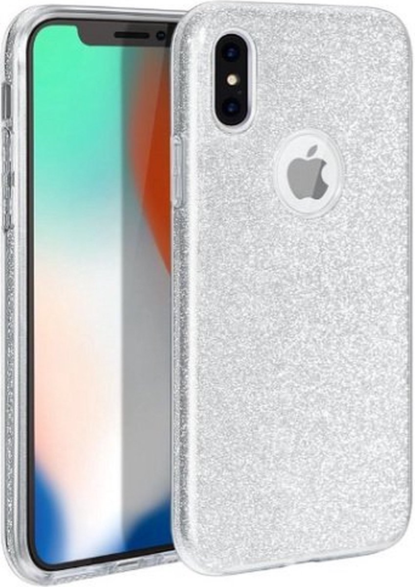 iPhone XR Siliconen Glitter Hoesje Zilver