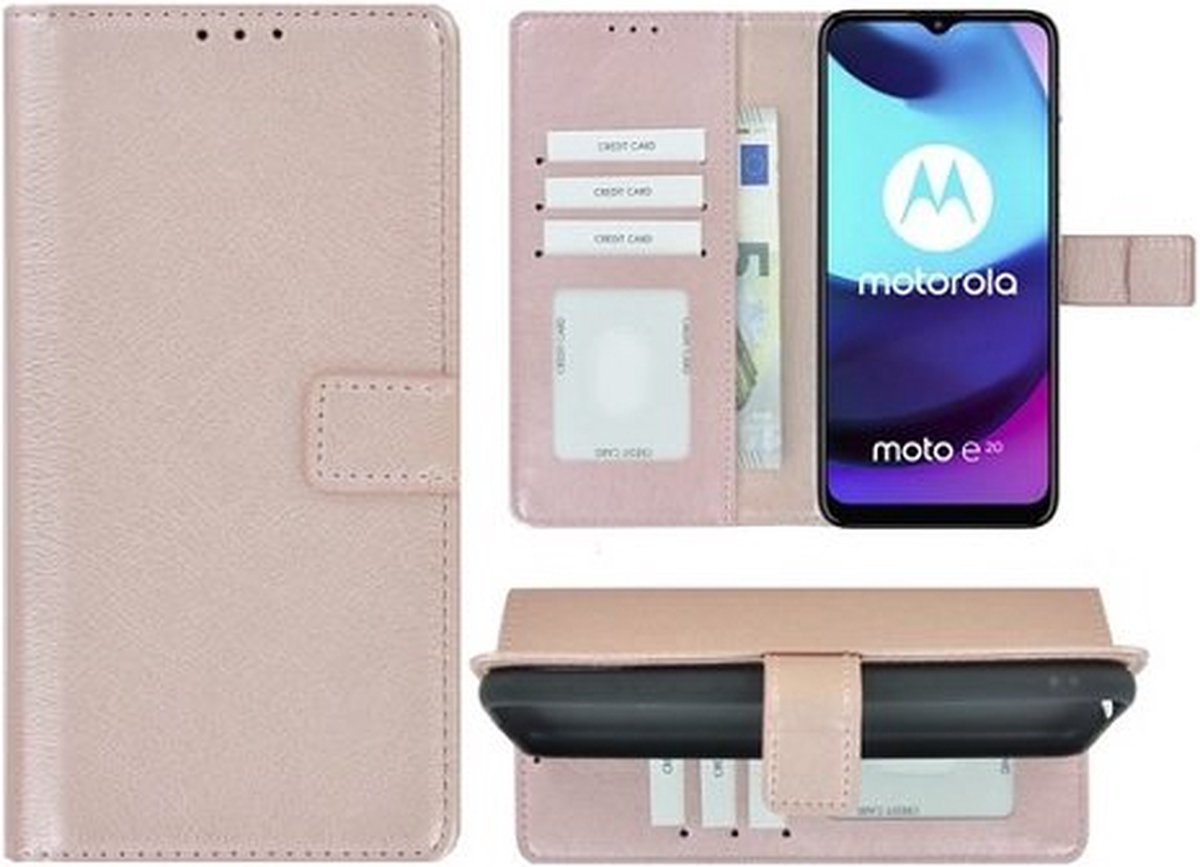 Motorola Moto E20 Hoesje Met Pasjeshouder Bookcase Rose Goud