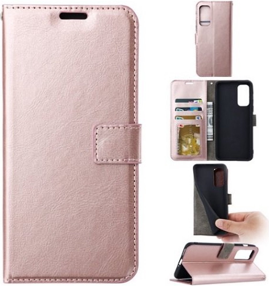 Motorola G9 Plus Hoesje Met Pasjeshouder Bookcase Rose Goud