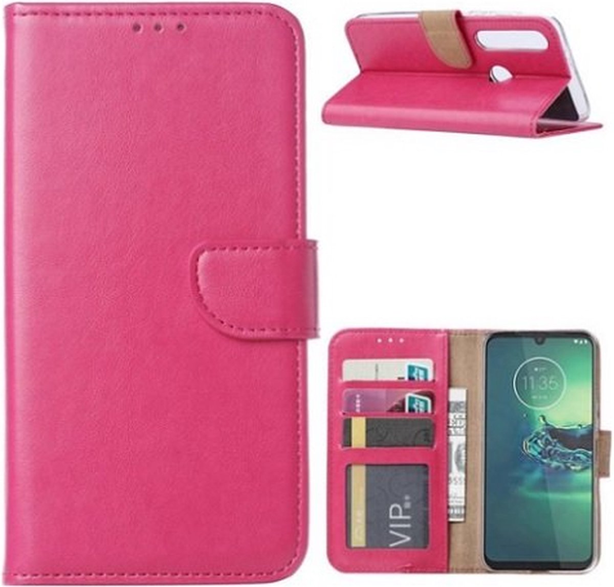 Motorola G8 Plus Hoesje Met Pasjeshouder Bookcase Roze