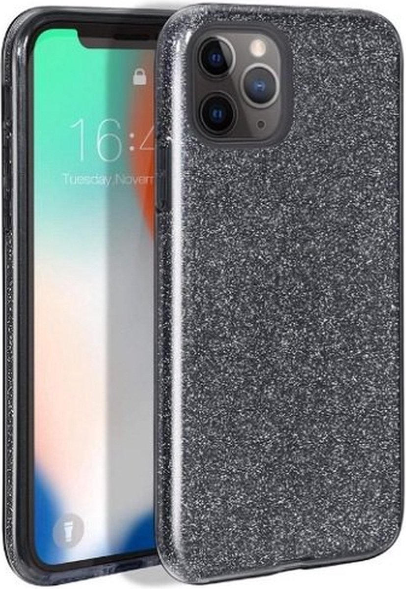 iPhone 11 Pro Max Siliconen Glitter Hoesje Zwart