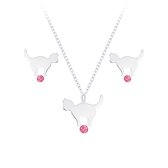 Joy|S - Zilveren kat poes hanger met ketting en oorbellen kristal roze set - voor kinderen